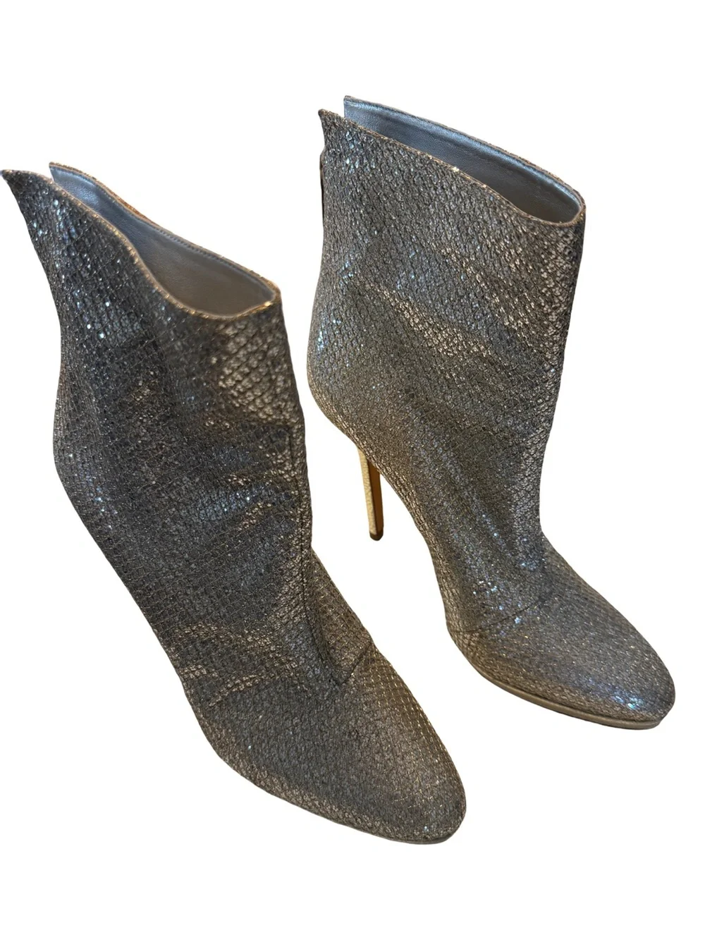Jimmy Choo Silver Sparkle Pointed-Toe Ankle Booties